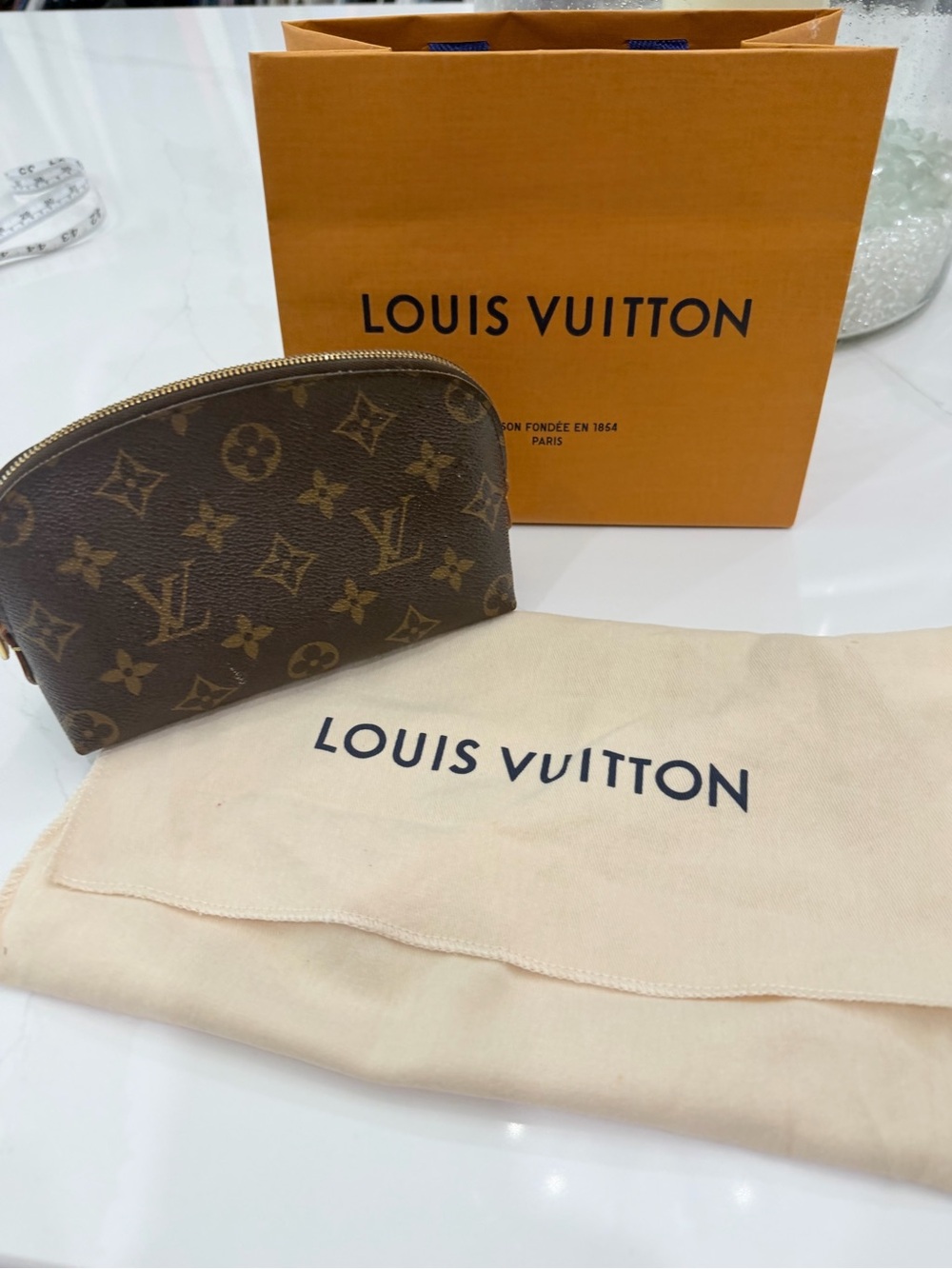 Louis Vuitton Beige and Gold Zipper Pouch